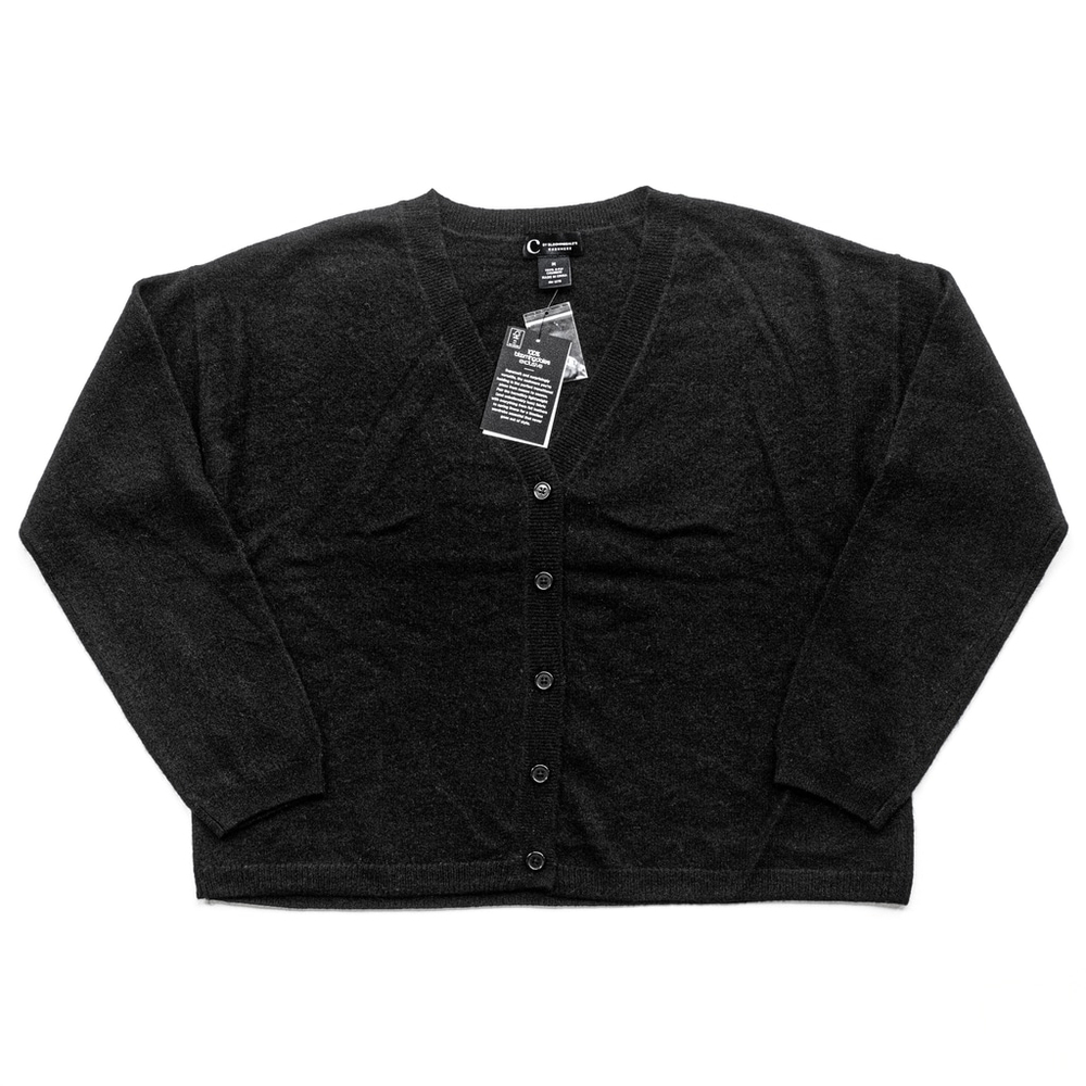NWT C by Bloomingdale's 2-ply Cashmere V Neck Cardigan Black $178 Size M (8-10)